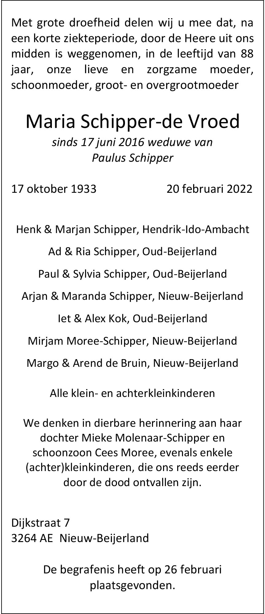 mevr. Schipper-de Vroed